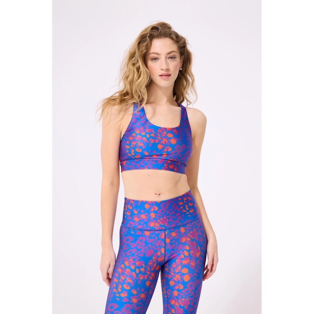 Terez Hi-Shine Sports Bra Neon Jungle Mix Animal Print Racerback Size Small